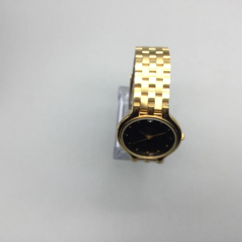 Oscar De La Renta Womens Watch 32mm Black Dial Gold Tone Dress New Battery 7.75